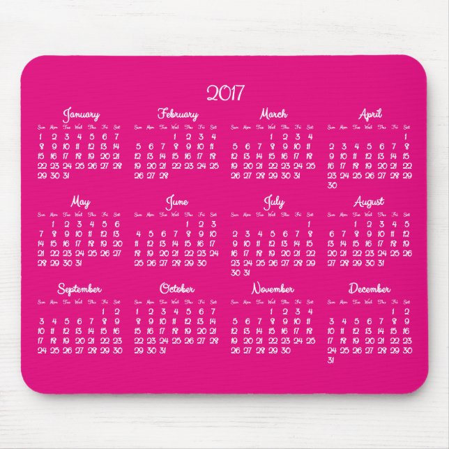 Yearly Pink 2017 Calendar Mouse Pads (Front)