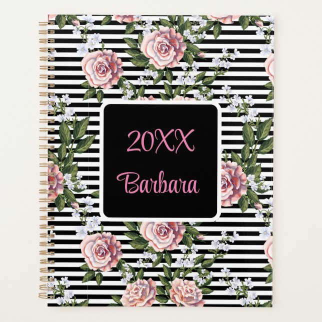 Yearly Pink Roses Personalize Date Planner (Front)