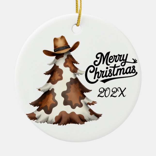 Yearly Western Christmas Tree Ceramic Ornament (Front)
