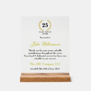 Years Services Award Acrylic Sign