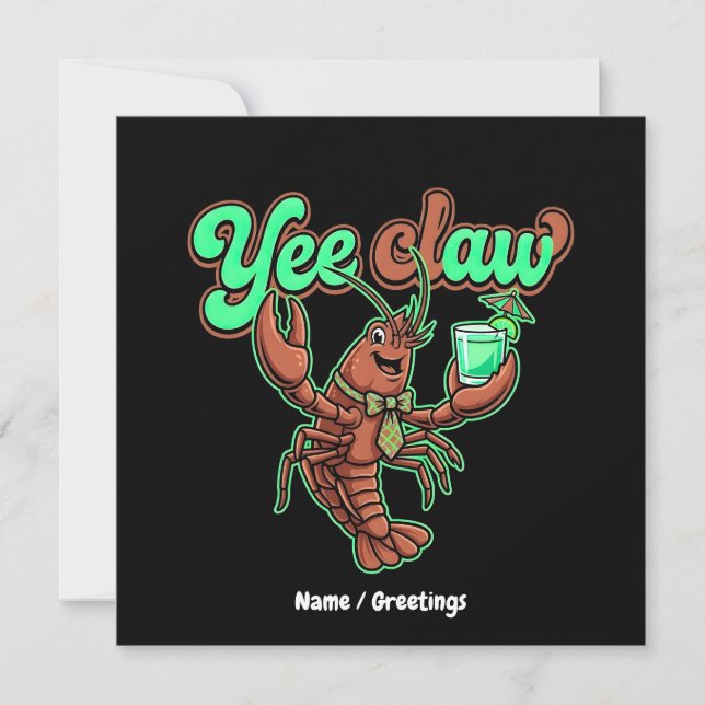 Yee Claw Retro Crawfish Bow Coastal Cocktail  Invitation (Front)