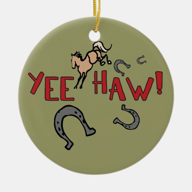 Yee Haw Bucking Horse Ceramic Ornament (Front)