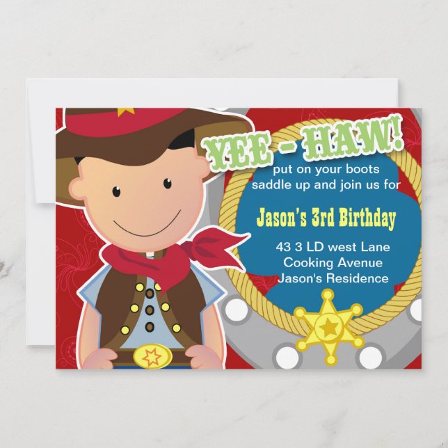 Yee Haw Cowboy Birthday Invitation (Front)