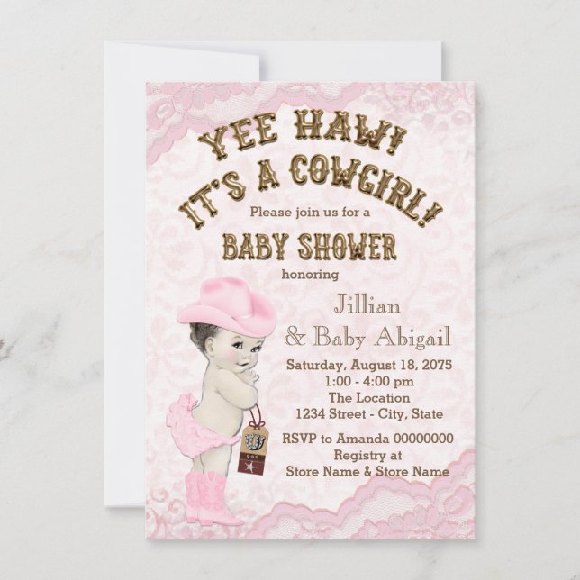 Yee Haw Cowgirl Baby Shower Invitation (Front)
