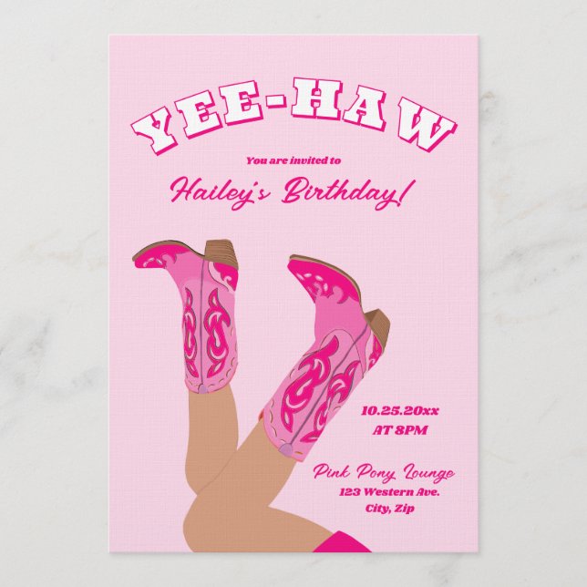 Yee-Haw Cowgirl Boots Birthday Invitation (Front)