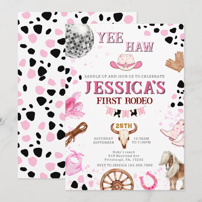 Yee Haw Disco Cowgirl Rodeo Birthday Invitation (Front/Back)