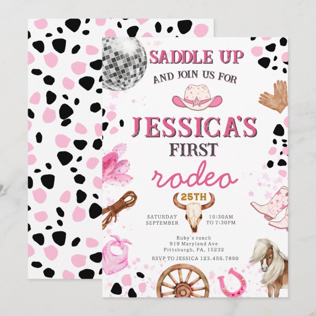 Yee Haw Disco Cowgirl Rodeo Birthday Invitation (Front/Back)