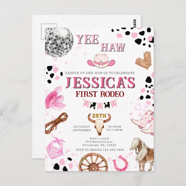 Yee Haw Disco Cowgirl Rodeo Birthday Postcard (Front/Back)