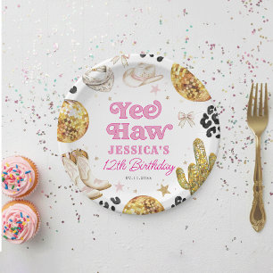 Yee Haw Disco Cowgirl Rodeo Pink Birthday Party  Paper Plate
