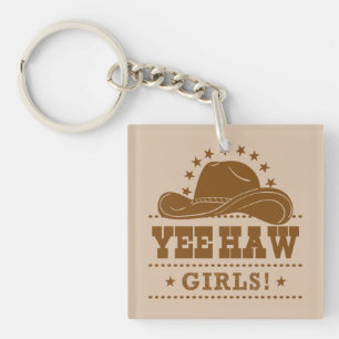 Yee Haw Girls Cowgirl Hat Design Keychain