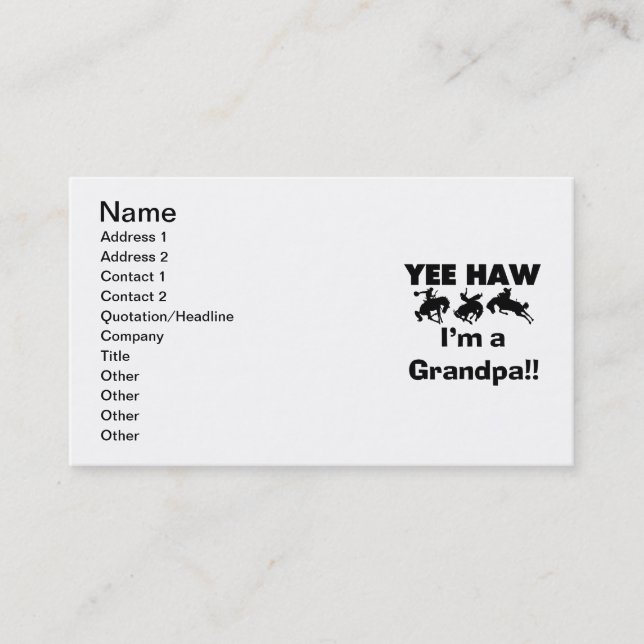 Yee Haw I'm a Grandpa T-shirts and Gifts Business Card (Front)