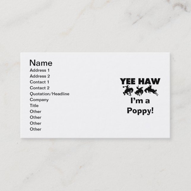 Yee Haw I'm a Poppy T-shirts and Gifts Business Card (Front)