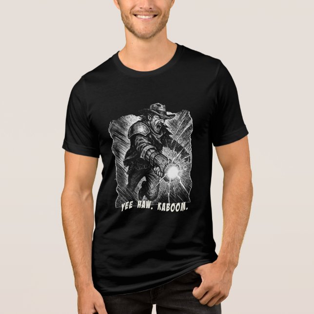 Yee haw. Kaboom. Plasma gunslinger Tri-Blend Shirt (Front)
