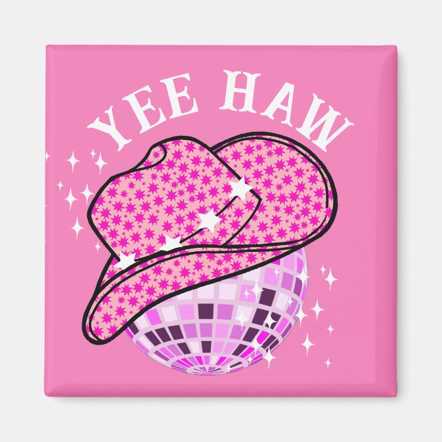Yee Haw Pink Purple Cowgirl Disco Rodeo  Magnet (Front)