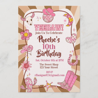 Yee Haw! Retro Disco Cowgirl Rodeo Birthday Party  Invitation