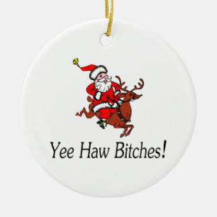 Yee Haw Santa Ceramic Ornament