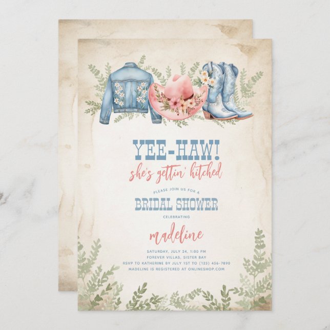 Yee-Haw She's Gettin Hitched Bridal  Invitation (Front/Back)