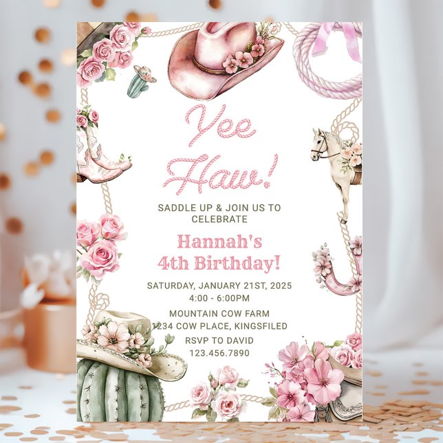 Yee Haw! Western Cowgirl Rodeo Birthday Party Invitation (Creator Uploaded)