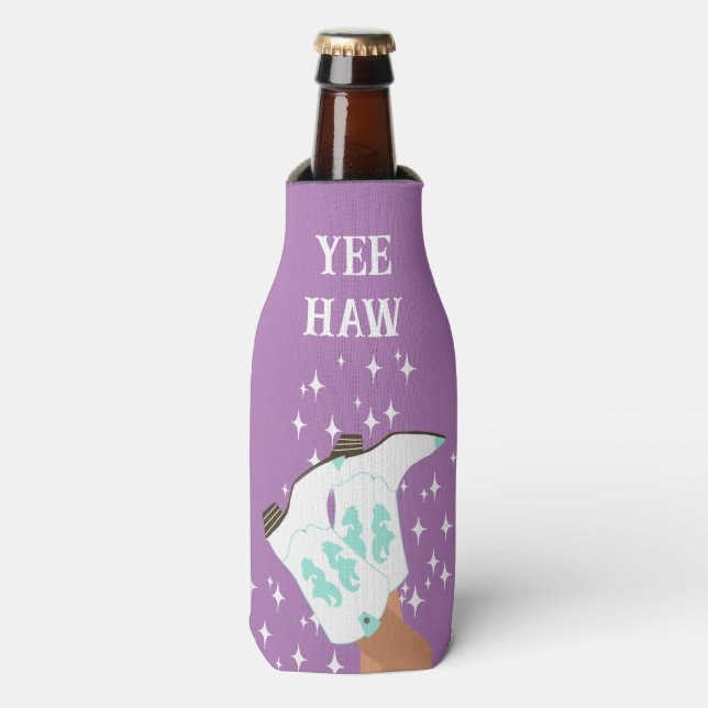 Yee Haw Western Rodeo Cowboy Boots Lilac Bottle Cooler (Bottle Front)