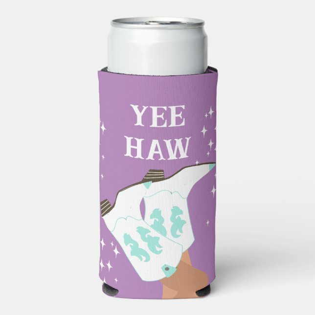 Yee Haw Western Rodeo Cowboy Boots Lilac Seltzer Can Cooler (Seltzer Front)