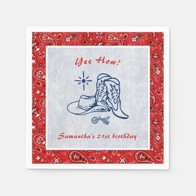 Yee How Western Paisley Denim Blue Jeans Birthday Napkin (Front)