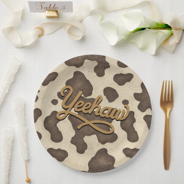 Yeehaw Brown Cow Country Western Rodeo Party Paper Plate (Wedding)