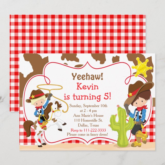 Yeehaw Cowboy Western Birthday Party Invitation (Front/Back)