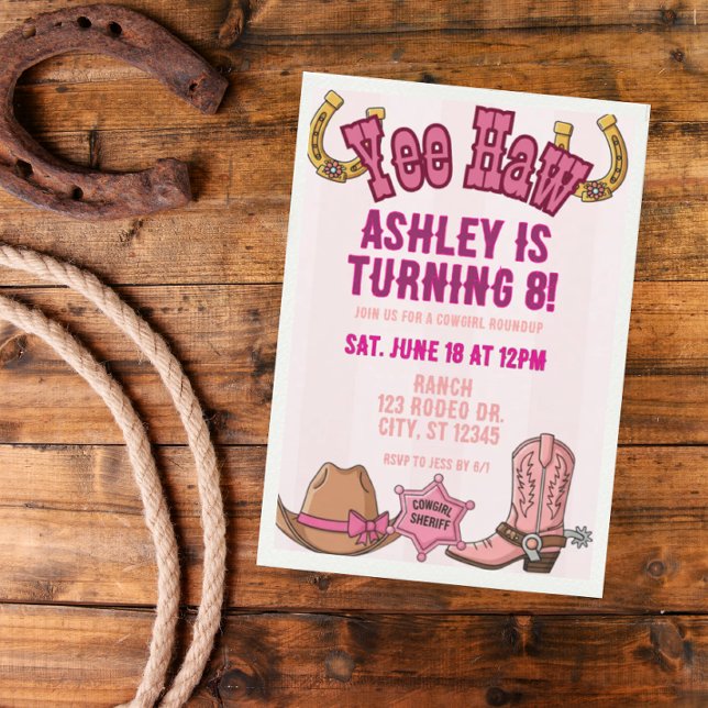 YEEHAW cowgirl roundup birthday party Invitation (Creator Uploaded)