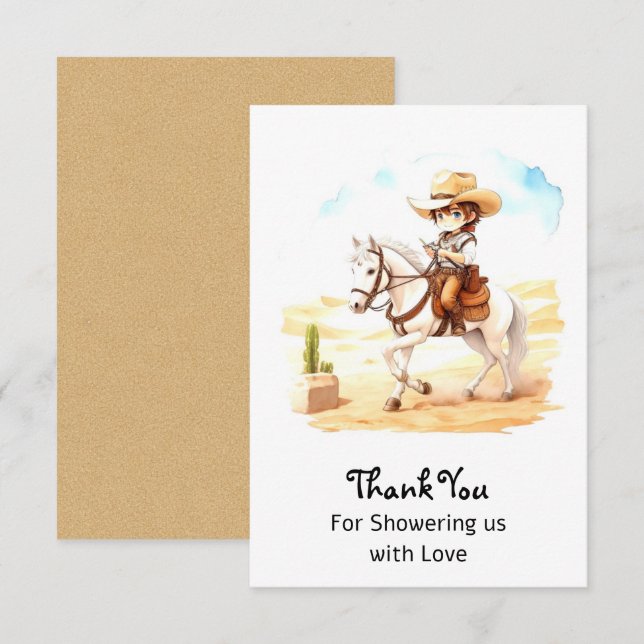 Yeehaw Fiesta! Watercolor Cowboy Baby Shower Thank You Card (Front/Back)