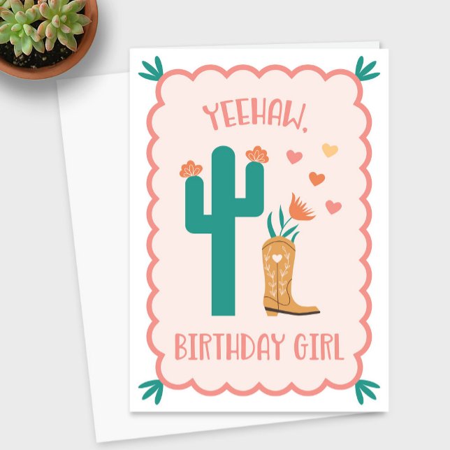 "Yeehaw, fille d'anniversaire" Carte d'anniversair (Yeehaw Birthday Girl Western Birthday Card)