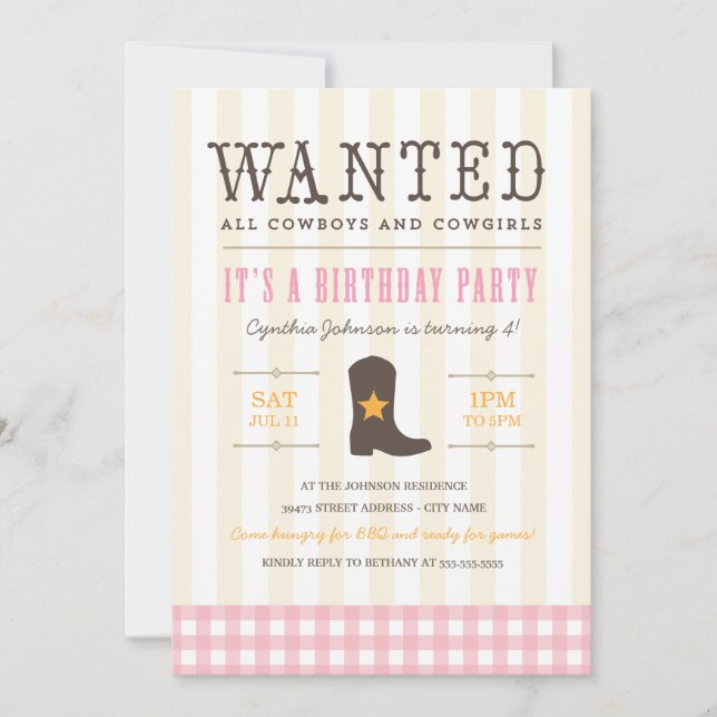Yeehaw ! Invitation à la fête d'anniversaire de la (Devant)