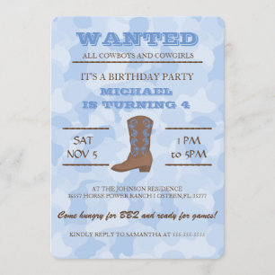 YEEHAW ! Invitation bleue de fête d'anniversaire