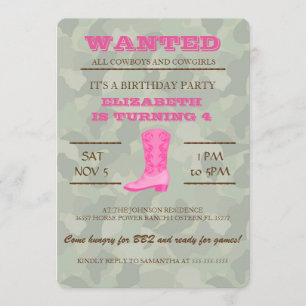 YEEHAW ! Invitation rose de fête d'anniversaire de