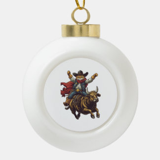 Yeehaw Kitty � Wild West Cat Cowboy Rodeo Ceramic Ball Christmas Ornament