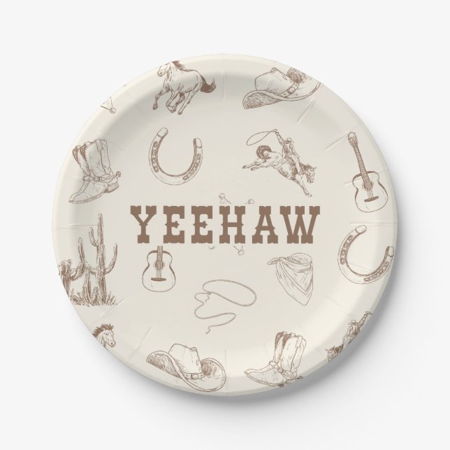 Yeehaw My First Rodeo Birthday Party Plate Neutral (Front)