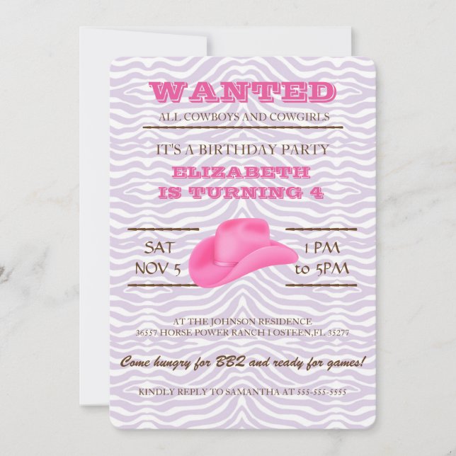 YEEHAW! Pink Cowgirl Birthday Party Invitation (Front)