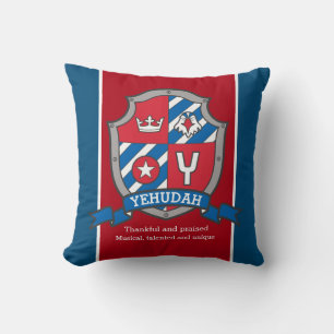 Yehudah letter Y name meaning shield red blue bird Throw Pillow