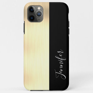 Yel Gold, Black Stripe DIY Name, White Script iPhone 11 Pro Max Case