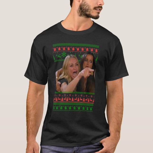 Yelling at a Cat Ugly Christmas Sweater Meme Outfi (Front)