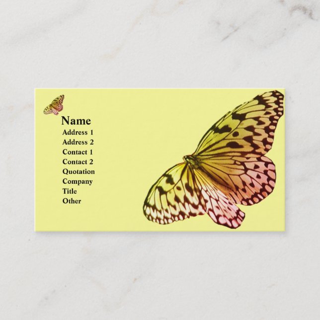 Yelllow Pink Butterfly Business Card (Front)