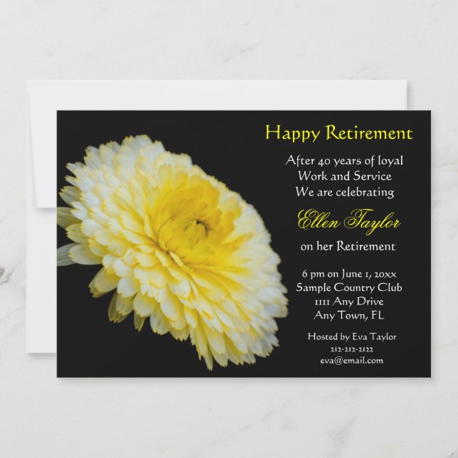 Yello and Black Floral Retirement Party Invitation (Front)