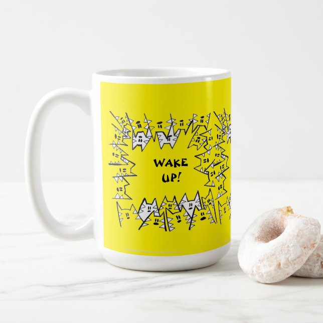 YELLOW 15  CATS MUG (With Donut)