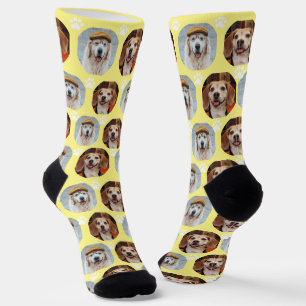 Yellow 2 Pet 2 Photo Paw Print Cute Socks