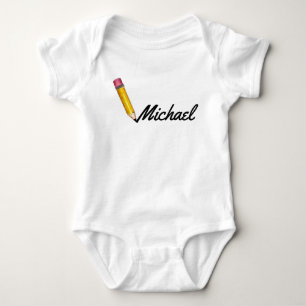 Yellow #2 School Pencil Writing Personalized Name Baby Bodysuit