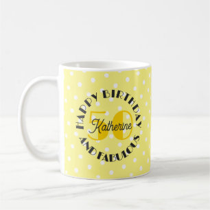 Yellow 50 and Fabulous Happy Birthday Coffee Mug