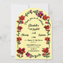 Yellow 60th Birthday Party Whimsical Doodle Flower