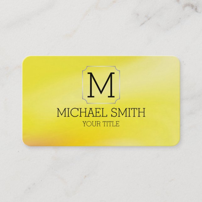 Yellow Abstract Art Monogram Business Card (Front)