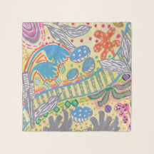 Yellow abstract botanical chiffon scarf 