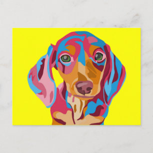 Yellow Abstract Dachshund Postcard