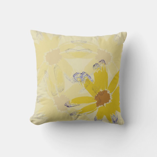 Yellow Abstract Daisy Flower Throw Pillow (Front)